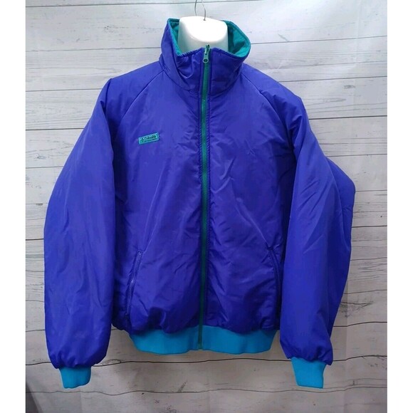Vtg Men Columbia Sportswear Trinsulate Reversible Bomber Jacket Purple Green XL